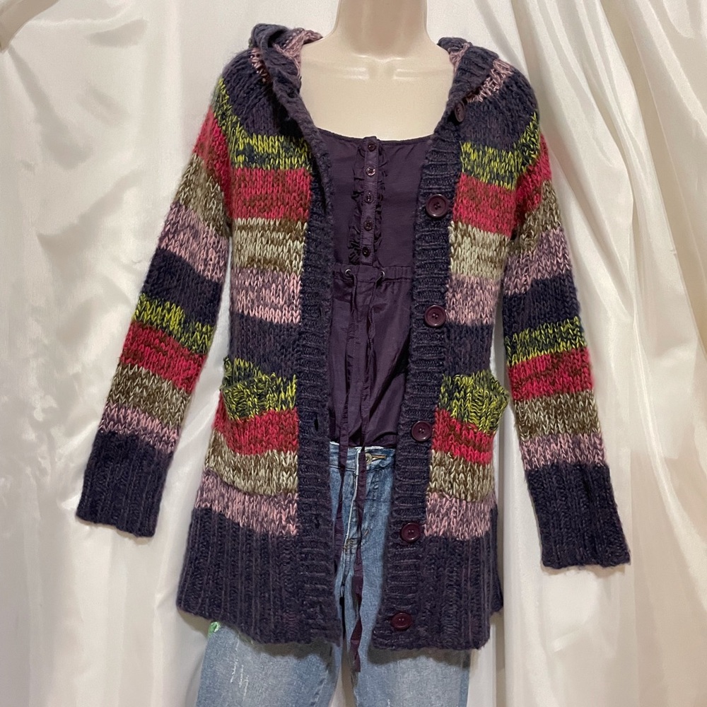Women’s Striped Cardigan with Hood & 2 Pockets